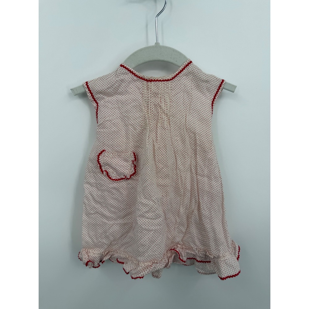 Unbranded Polka Dot Sleeveless Ruffle Top Kids 2T White Red Ric Rac Heart Pocket